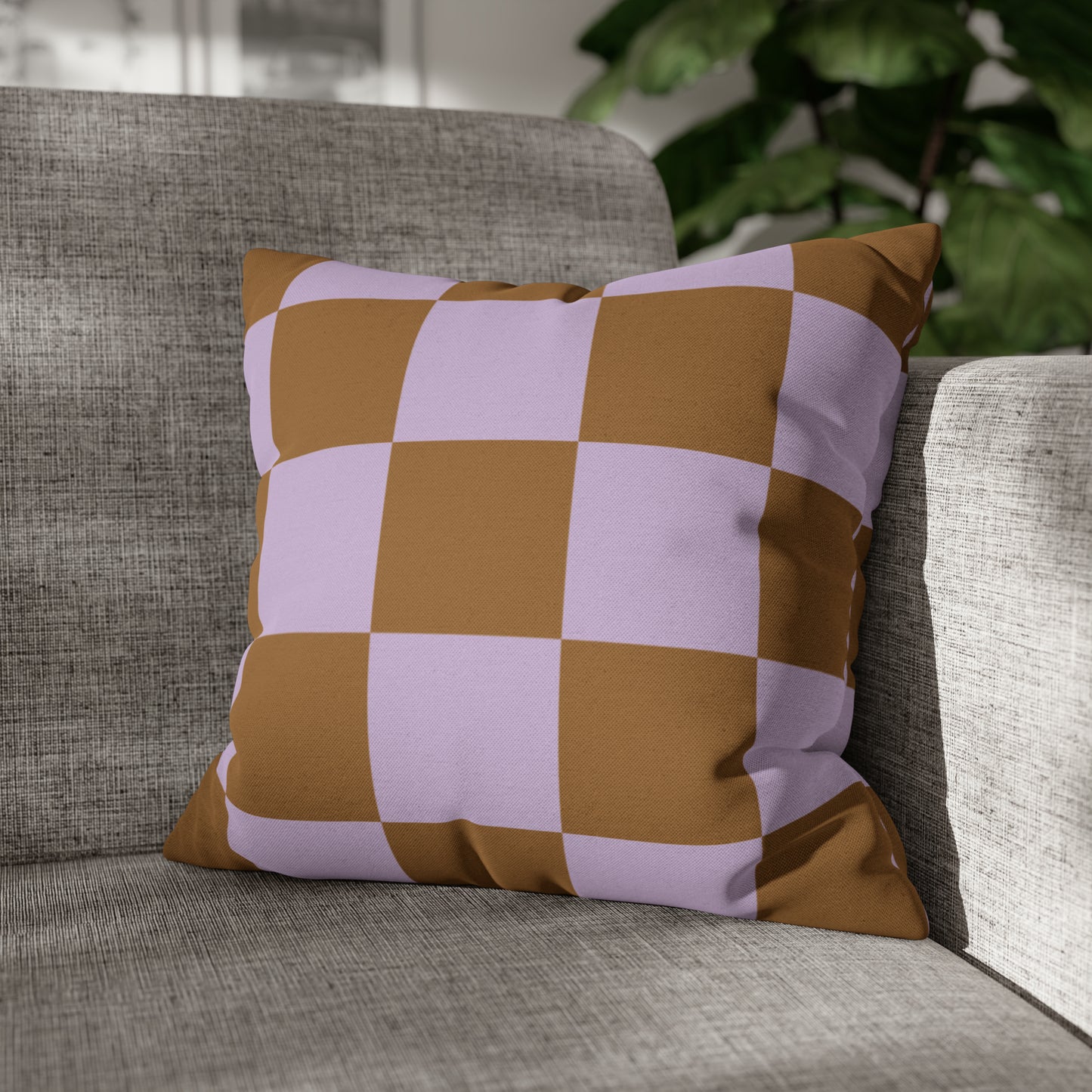 Lavender & Brown Checkered Square Pillow Cover