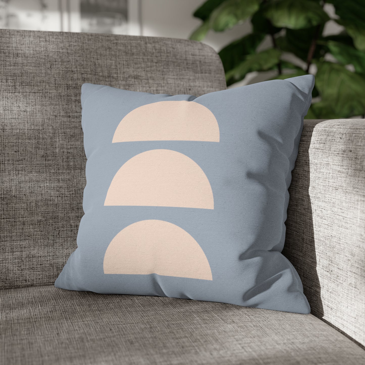 Blue & Beige Moons Square Pillow Cover