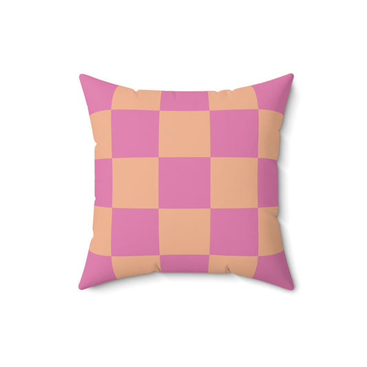 Orange & Pink Checkered Square Pillow