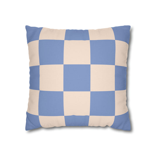 Blue & Beige Checkered Square Pillow Cover