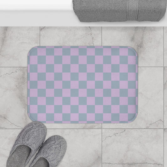 Light Blue & Lavender Checkered Bath Mat