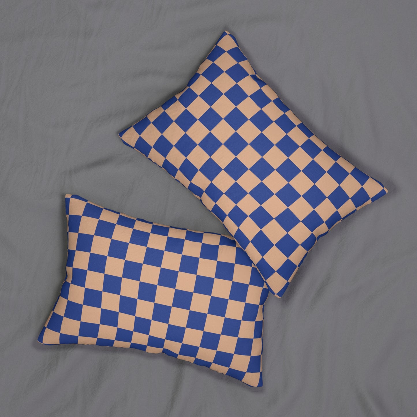 Beige & Blue Checkered Lumbar Pillow