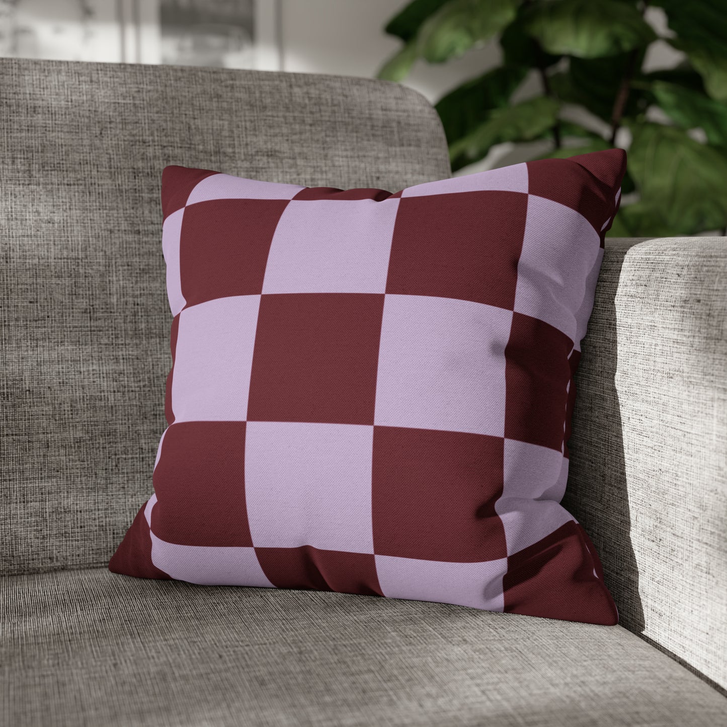 Lavender & Red Checkered Square Pillow Cover