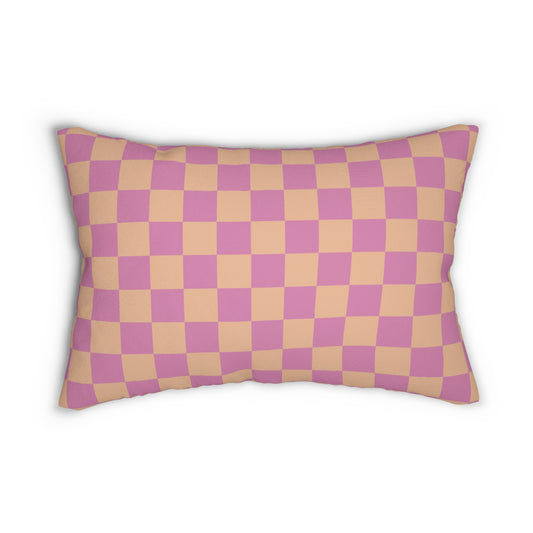 Orange & Pink Checkered Lumbar Pillow