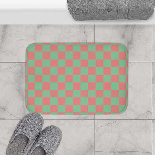 Green & Pink Checkered Bath Mat