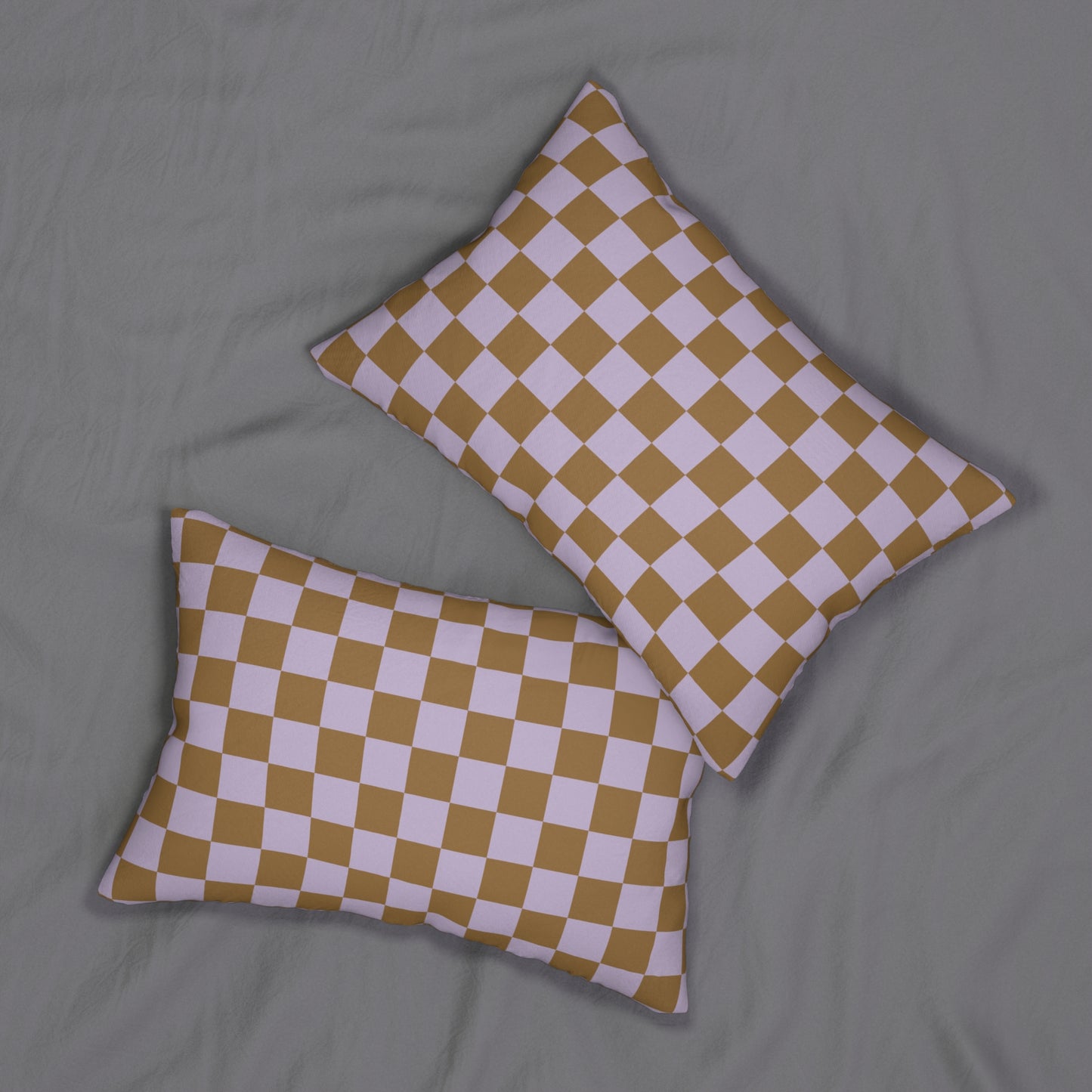 Brown & Lavender Checkered Lumbar Pillow