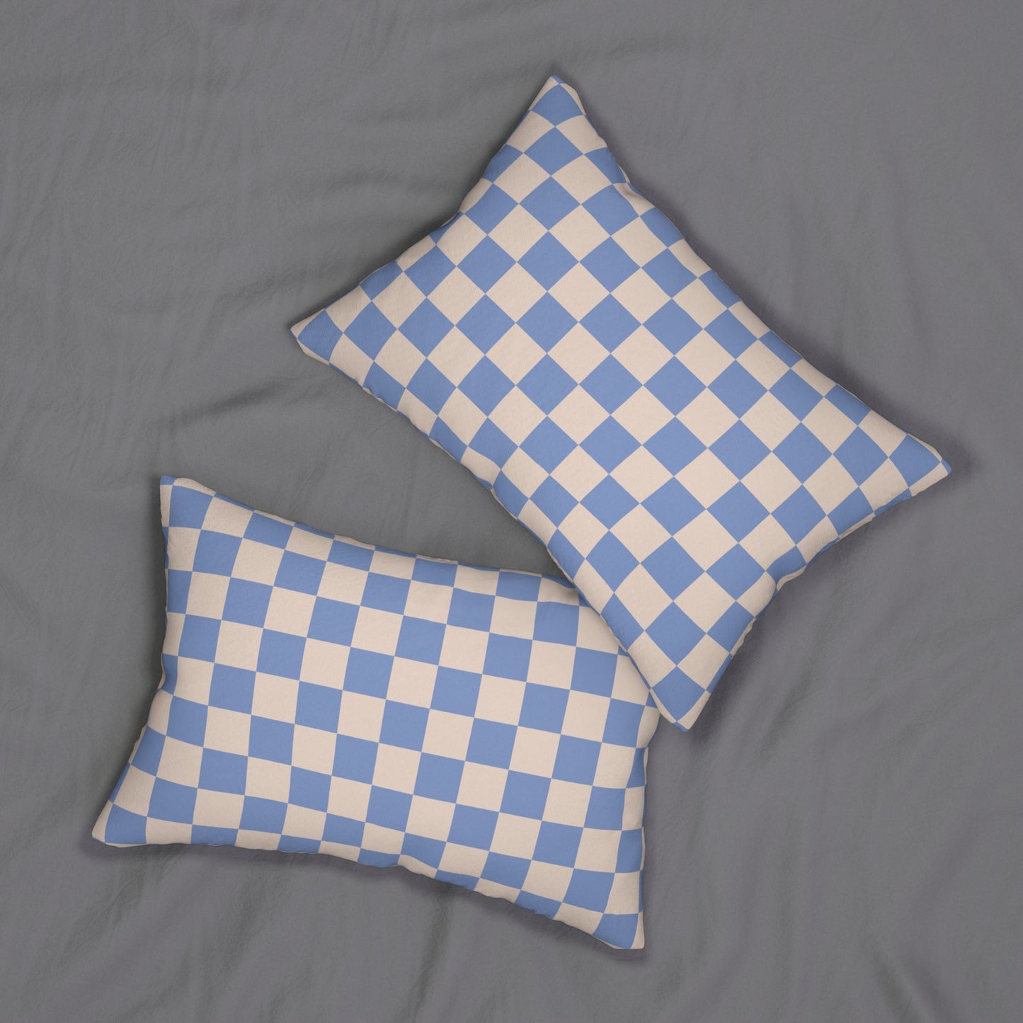 Blue & Beige Checkered Lumbar Pillow