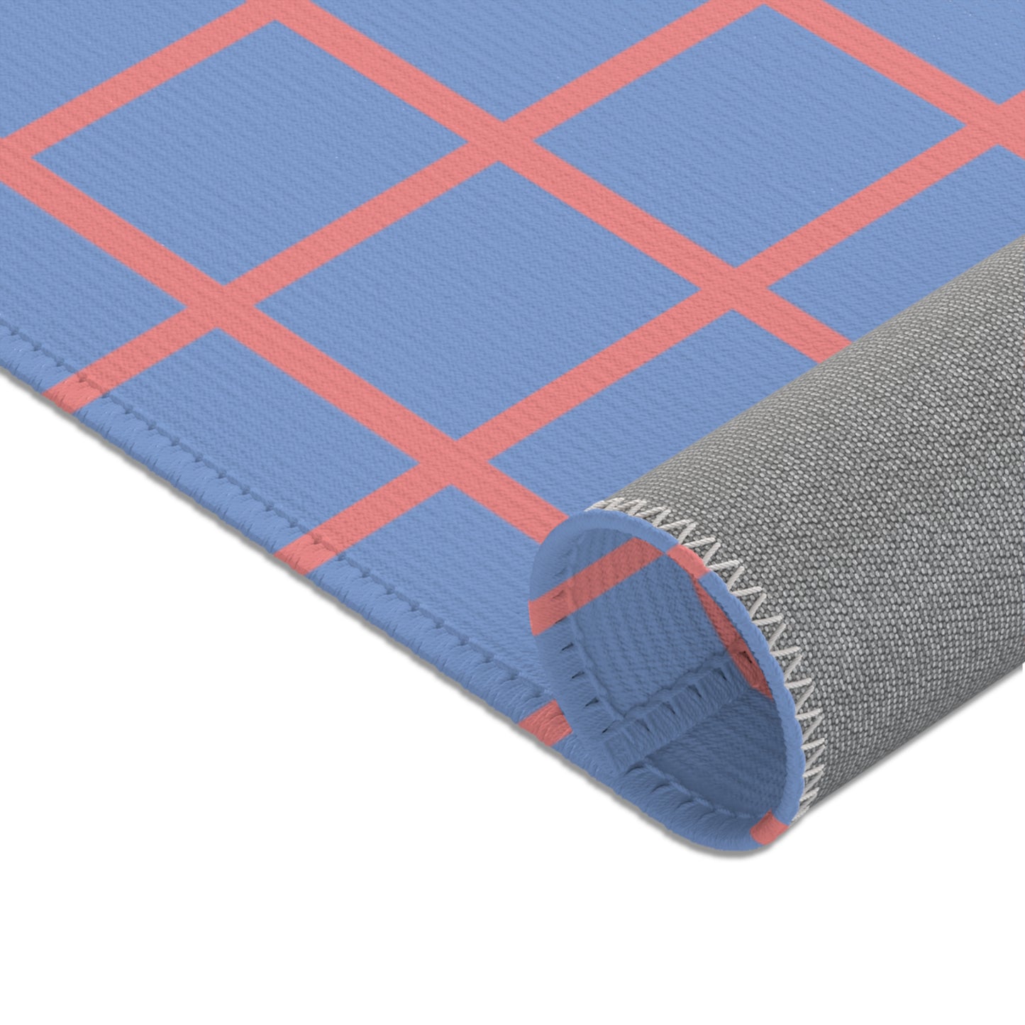 Blue & Coral Grid Rug