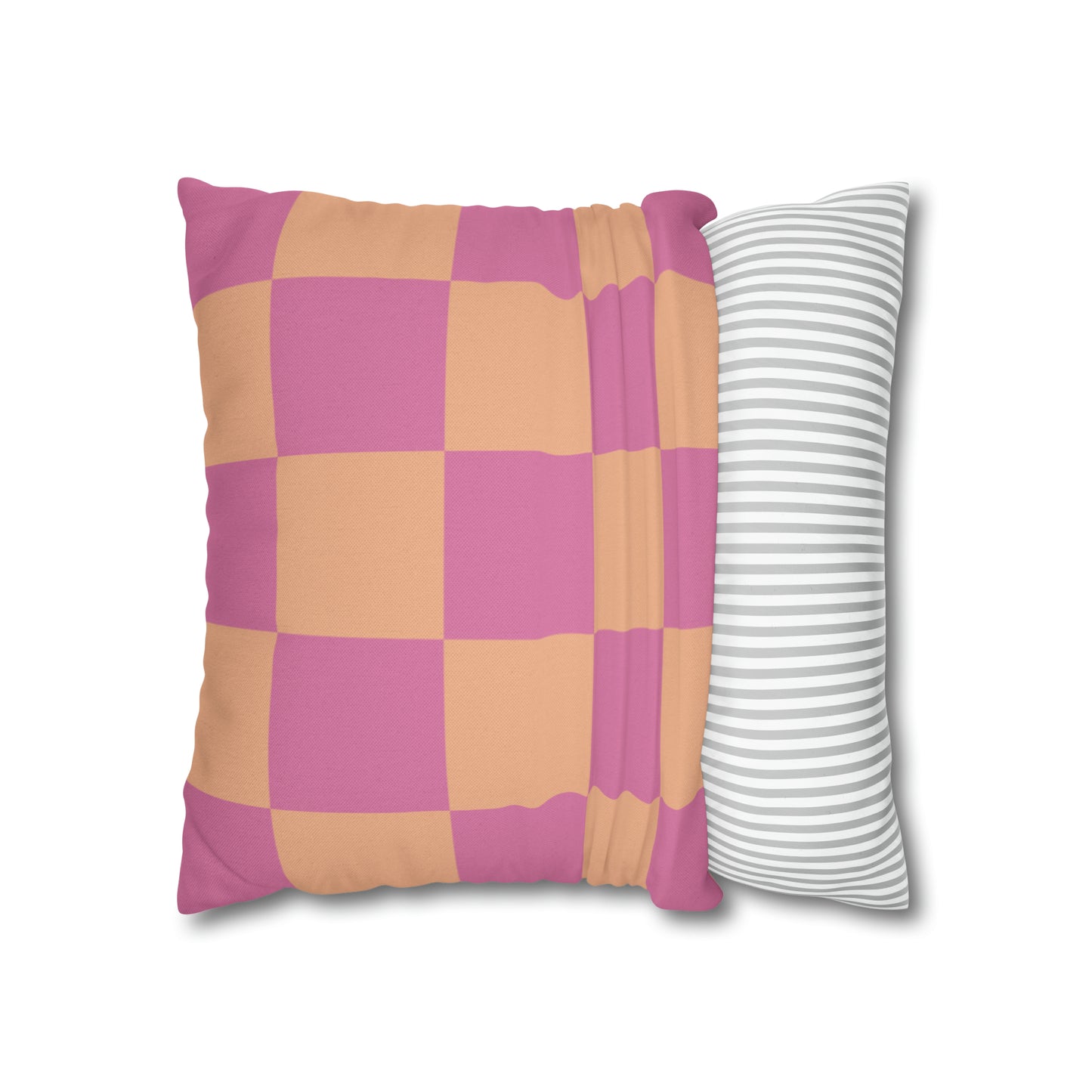 Orange & Pink Checkered Square Pillow Cover