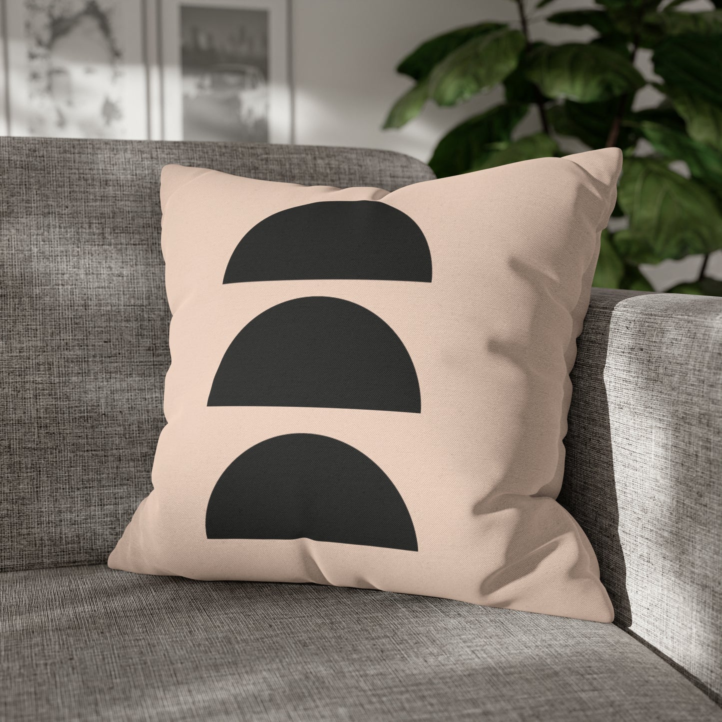 Beige & Black Moons Square Pillow Cover