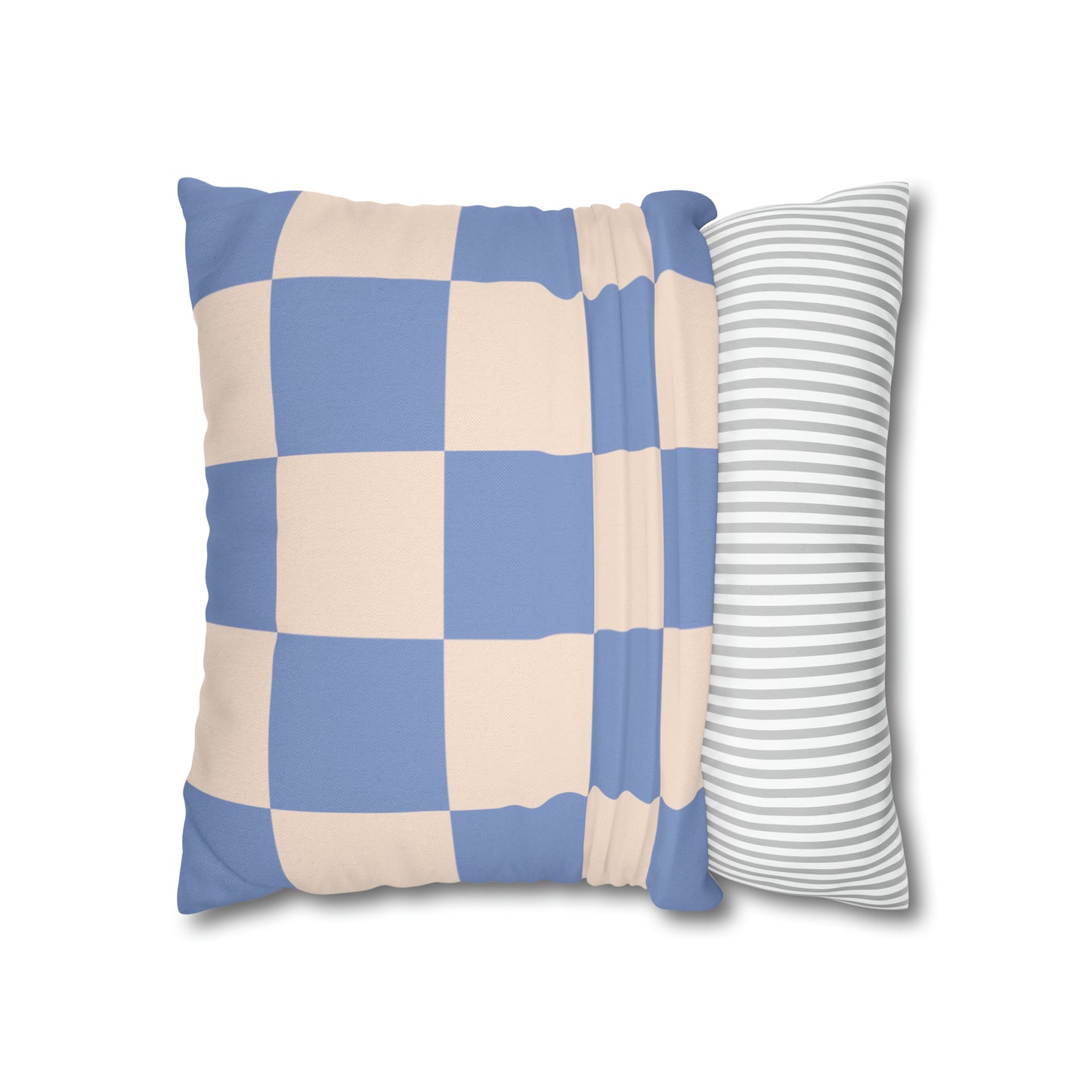 Blue & Beige Checkered Square Pillow Cover