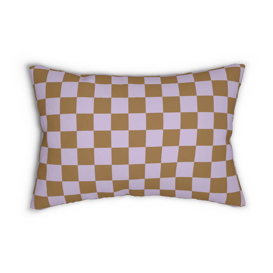 Brown & Lavender Checkered Lumbar Pillow