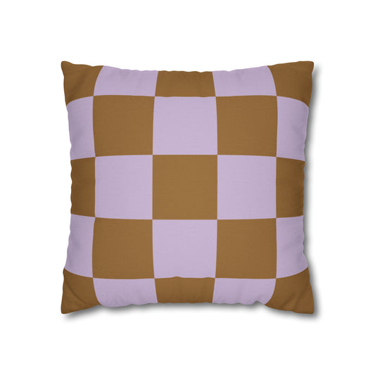 Lavender & Brown Checkered Square Pillow Cover