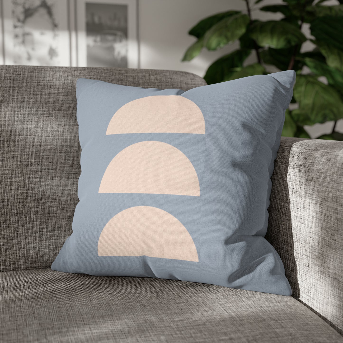 Blue & Beige Moons Square Pillow Cover