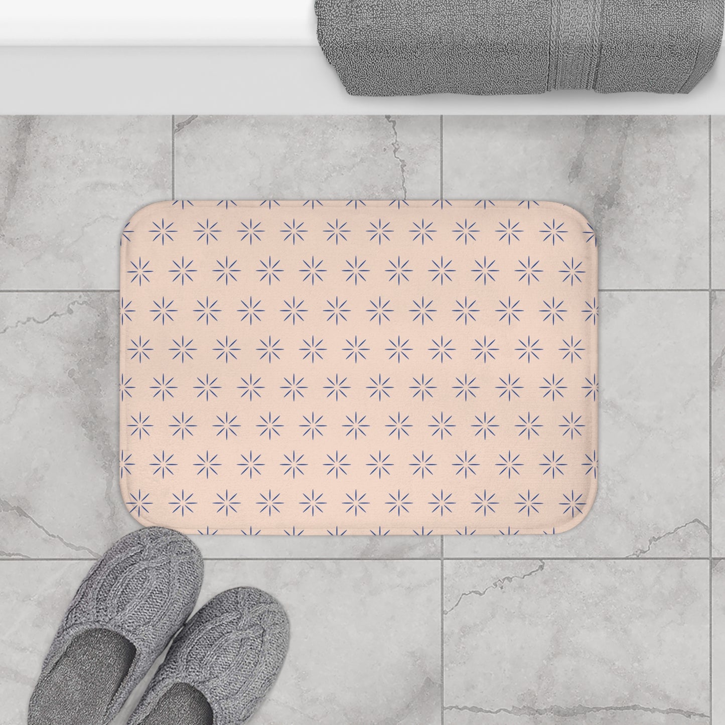 Beige & Blue Bath Mat