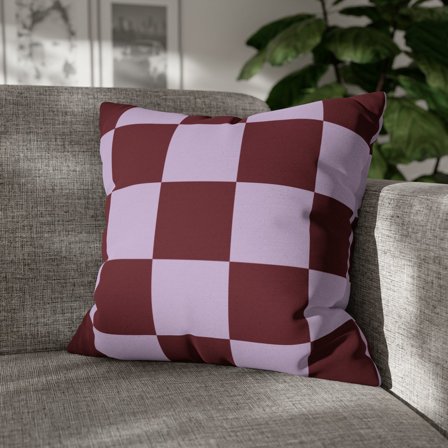 Lavender & Red Checkered Square Pillow Cover