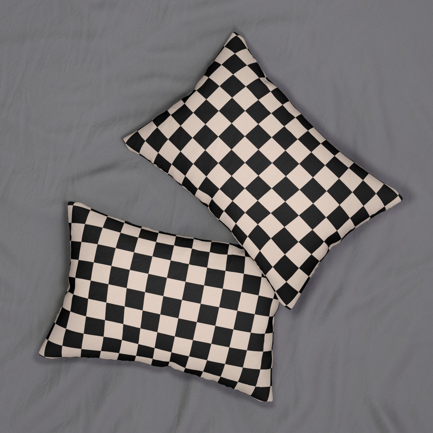 Black & Beige Checkered Lumbar Pillow