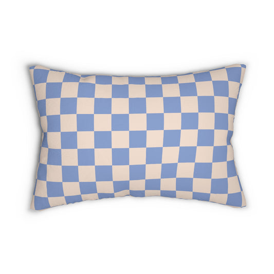 Blue & Beige Checkered Lumbar Pillow