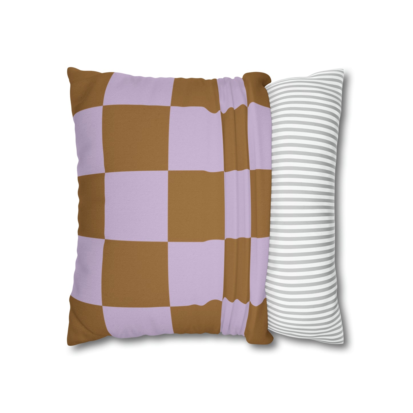 Lavender & Brown Checkered Square Pillow Cover