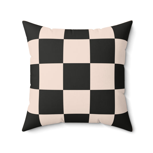 Beige & Black Checkered Square Pillow