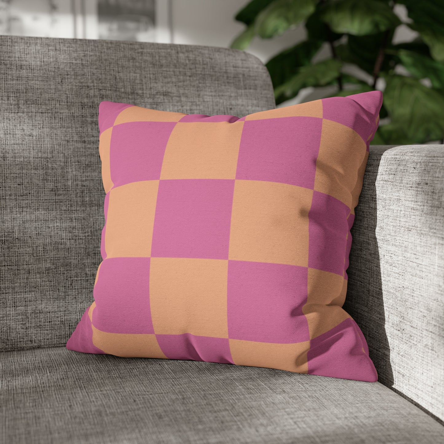 Orange & Pink Checkered Square Pillow Cover