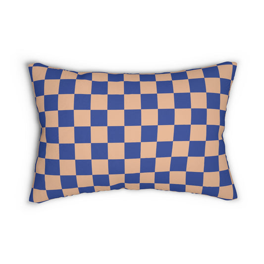 Beige & Blue Checkered Lumbar Pillow