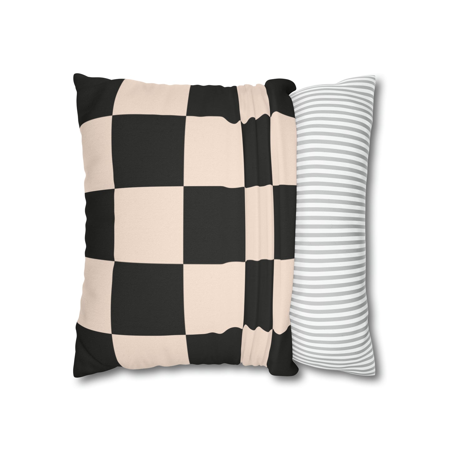 Beige & Black Checkered Square Pillow Cover