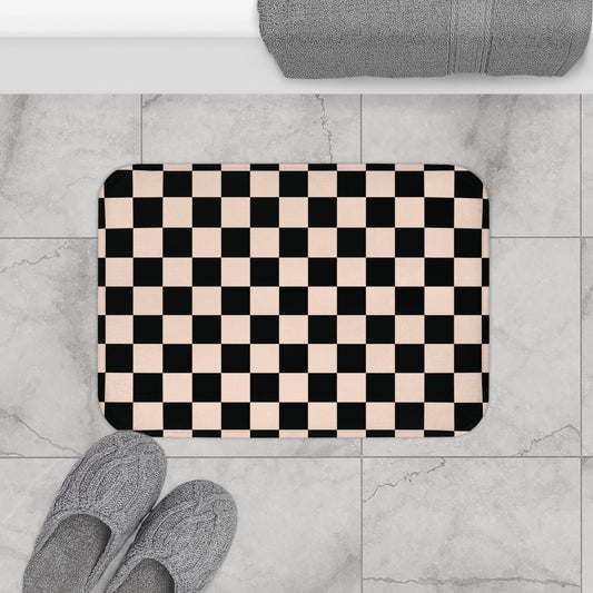 Black & Beige Checkered Bath Mat