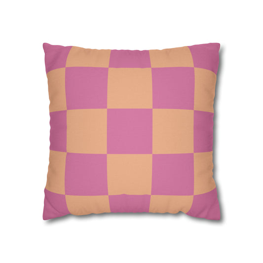 Orange & Pink Checkered Square Pillow Cover