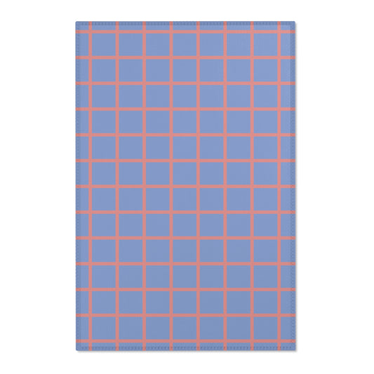 Blue & Coral Grid Rug